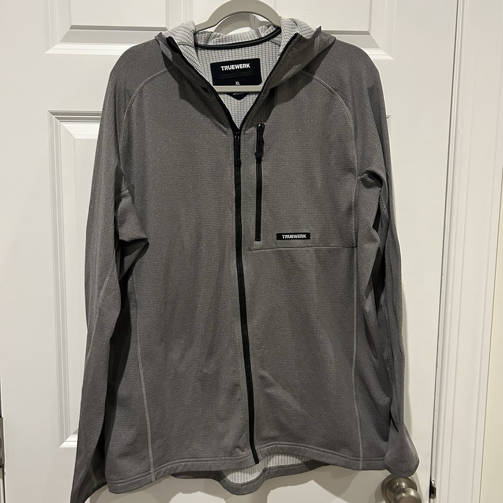 TRUEWERK Men's M1 Grid Full Zip Hoodie Fleece Jacket Grey Size XL EUC Technical